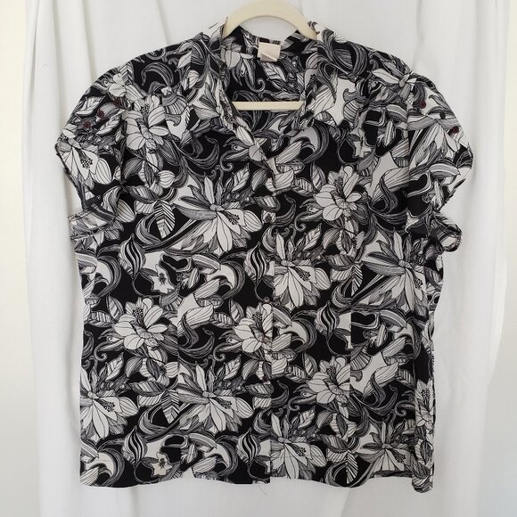 Covington Woman Black n White Floral Pattern Button Up Blouse Size 16-18W - Picture 1 of 9